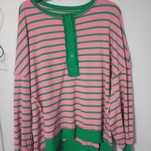 Amazon Pink and Green Striped Sweatshirt